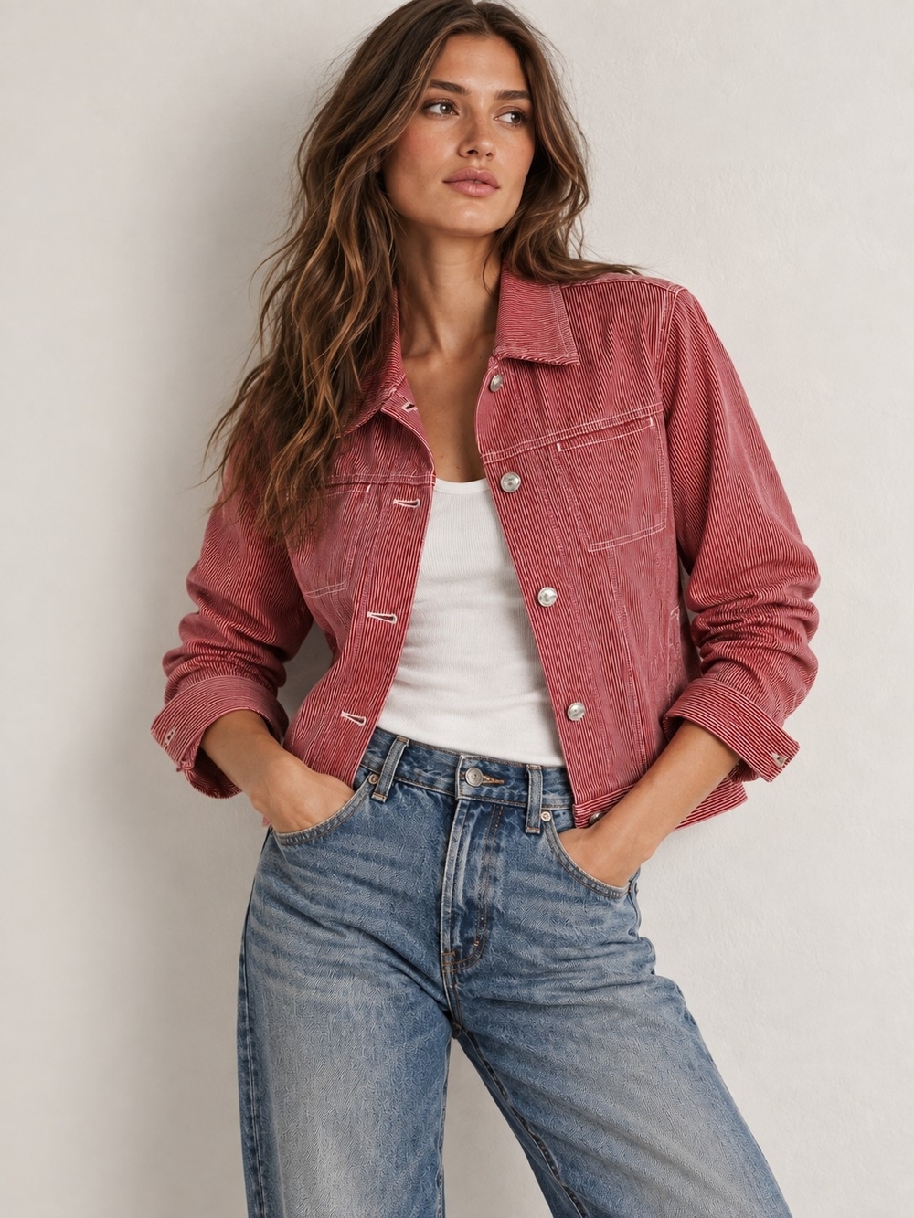 Vintage 90s Ralph Lauren Great Plains Railroad Stripe Denim Trucker Jacket M